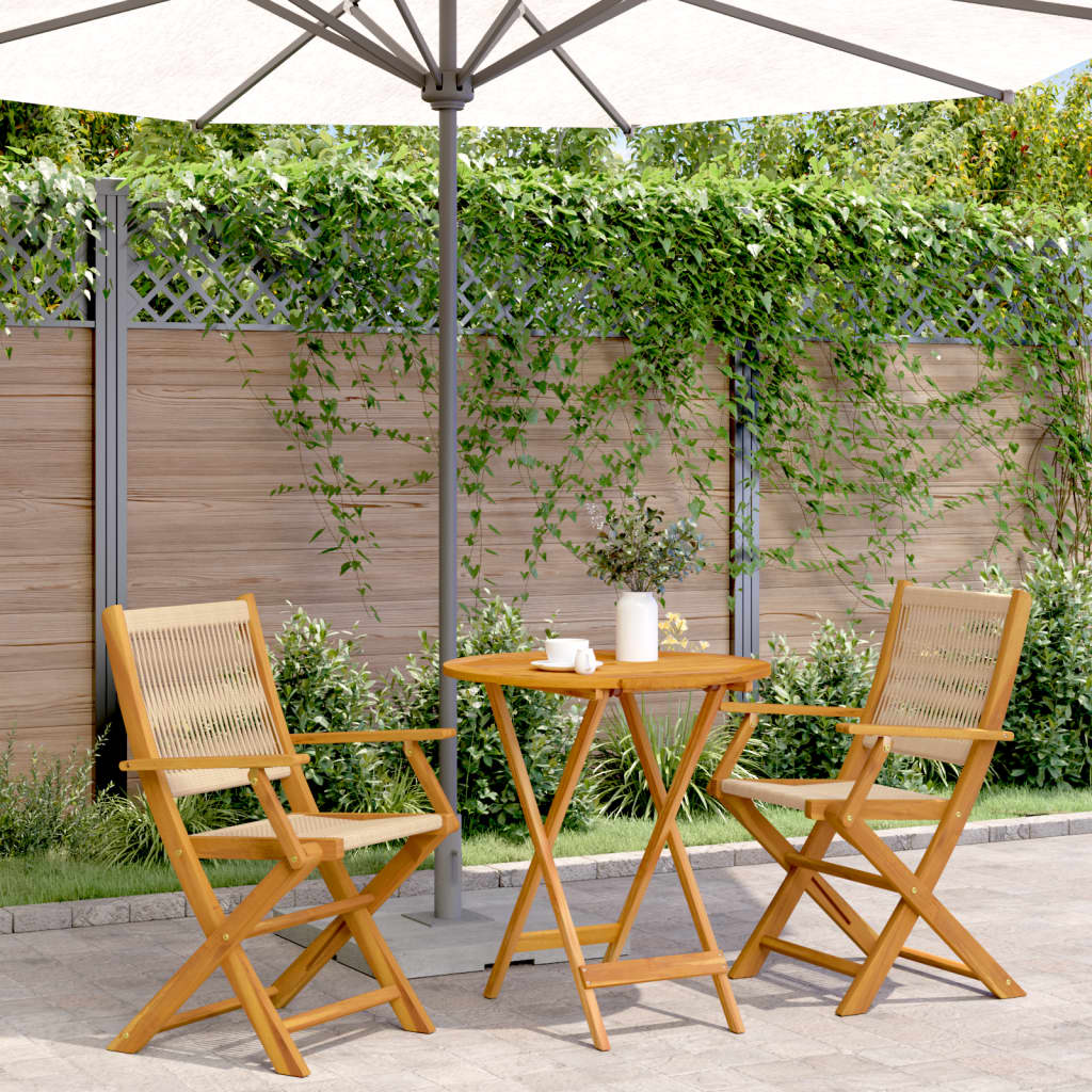 Set Da Bistrot 3pz Beige In Polipropilene E Legno Massello