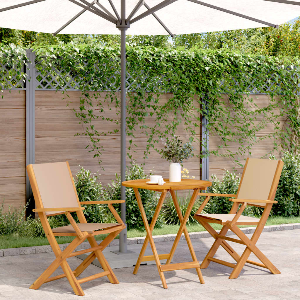 Set Da Bistrot 3pz Beige In Tessuto E Legno Massello