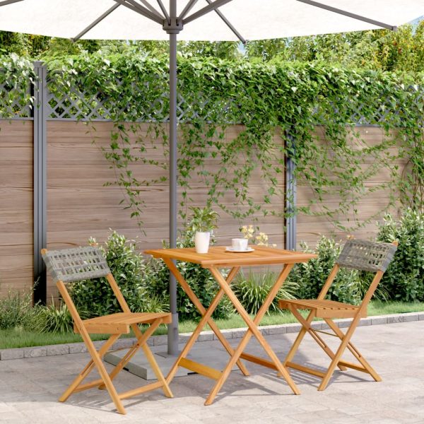Set Da Bistrot 3 Pz Grigio In Polyrattan E Legno Massello