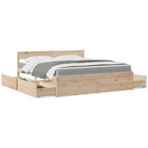 Letto Con Cassetti E Materasso 180x200 Cm Legno Massello Pino