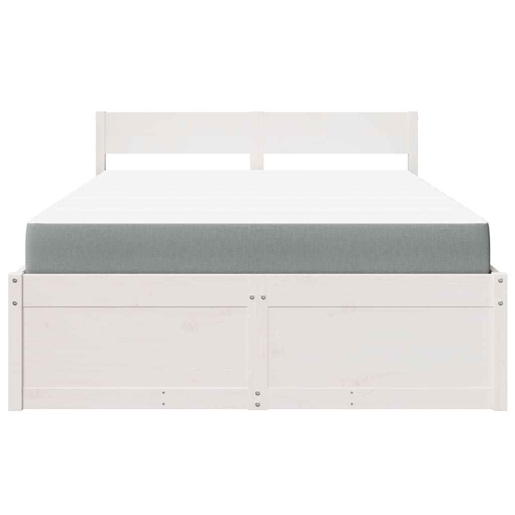 Letto Cassetti E Materasso Bianco 140x190cm Legno Massello Pino - Image 4