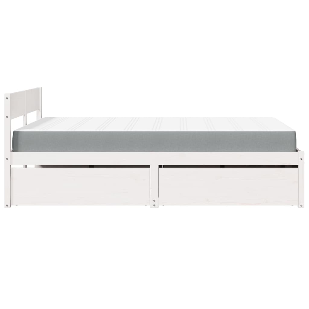 Letto Cassetti E Materasso Bianco 140x190cm Legno Massello Pino - Image 5