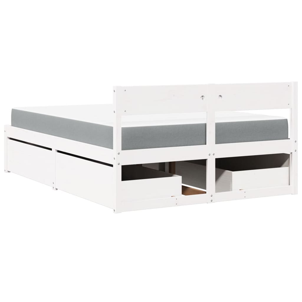Letto Cassetti E Materasso Bianco 140x190cm Legno Massello Pino - Image 6