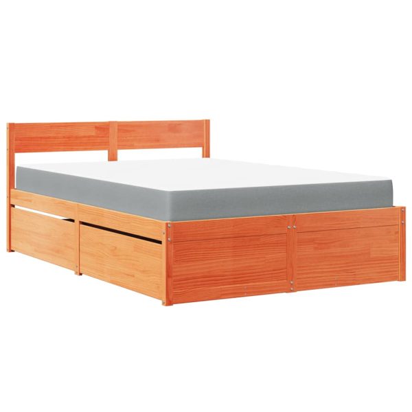 Letto Cassetti E Materasso Marrone Cera 140x190cm Massello Pino - Image 2