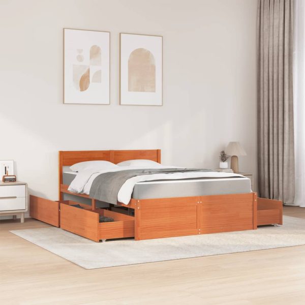Letto Cassetti E Materasso Marrone Cera 140x190cm Massello Pino - Image 3