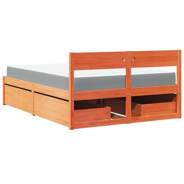 Letto Cassetti E Materasso Marrone Cera 140x190cm Massello Pino - Image 6