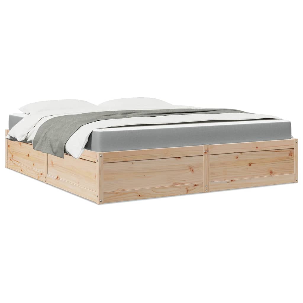 Letto Con Materasso 180x200 Cm In Legno Massello Di Pino