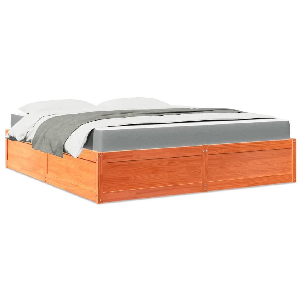 Letto Con Materasso Marrone Cera 180x200cm Legno Massello Pino