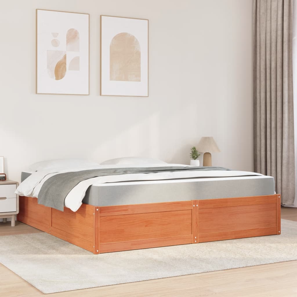 Letto Con Materasso Marrone Cera 180x200cm Legno Massello Pino - Image 3