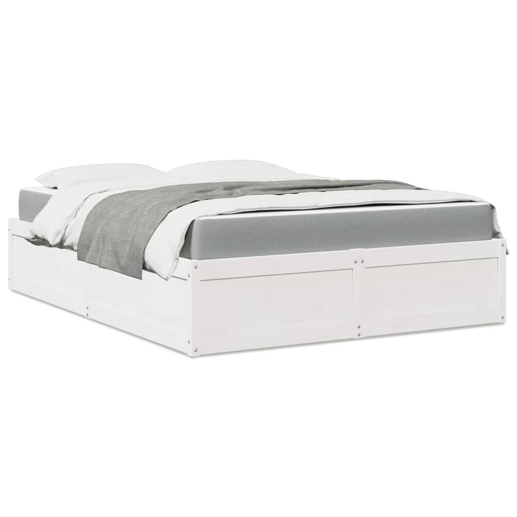 Letto Con Materasso Bianco 160x200 Cm In Legno Massello Di Pino