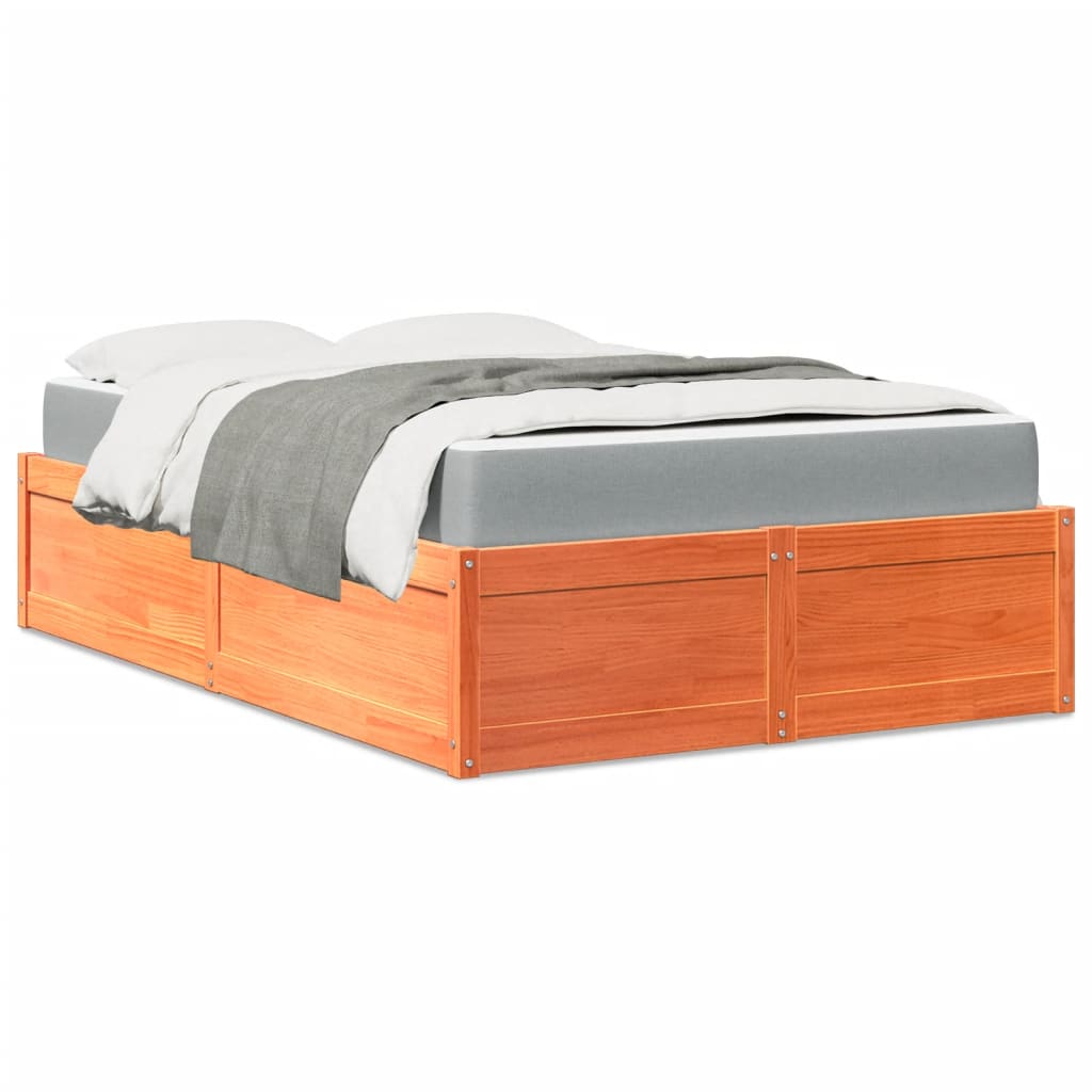 Letto Con Materasso Marrone Cera 120x200cm Legno Massello Pino
