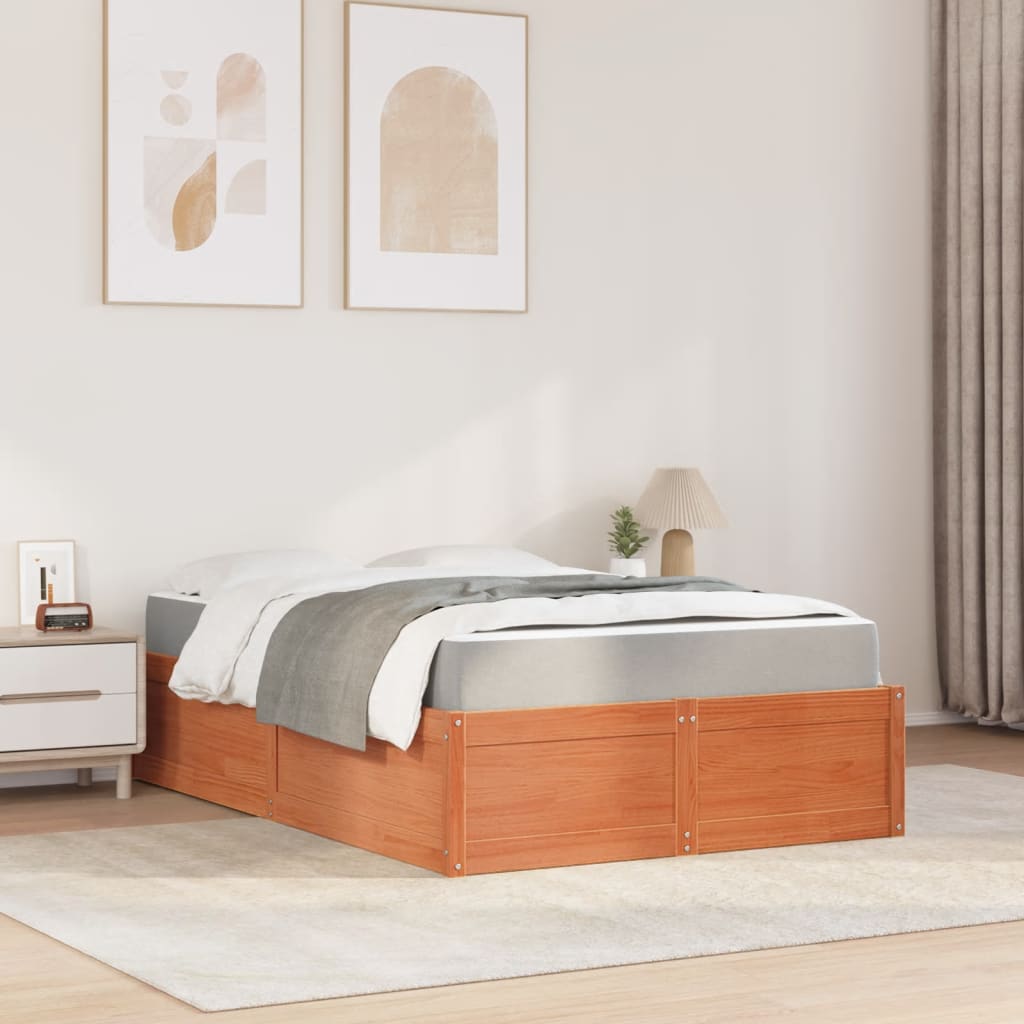 Letto Con Materasso Marrone Cera 120x200cm Legno Massello Pino - Image 3