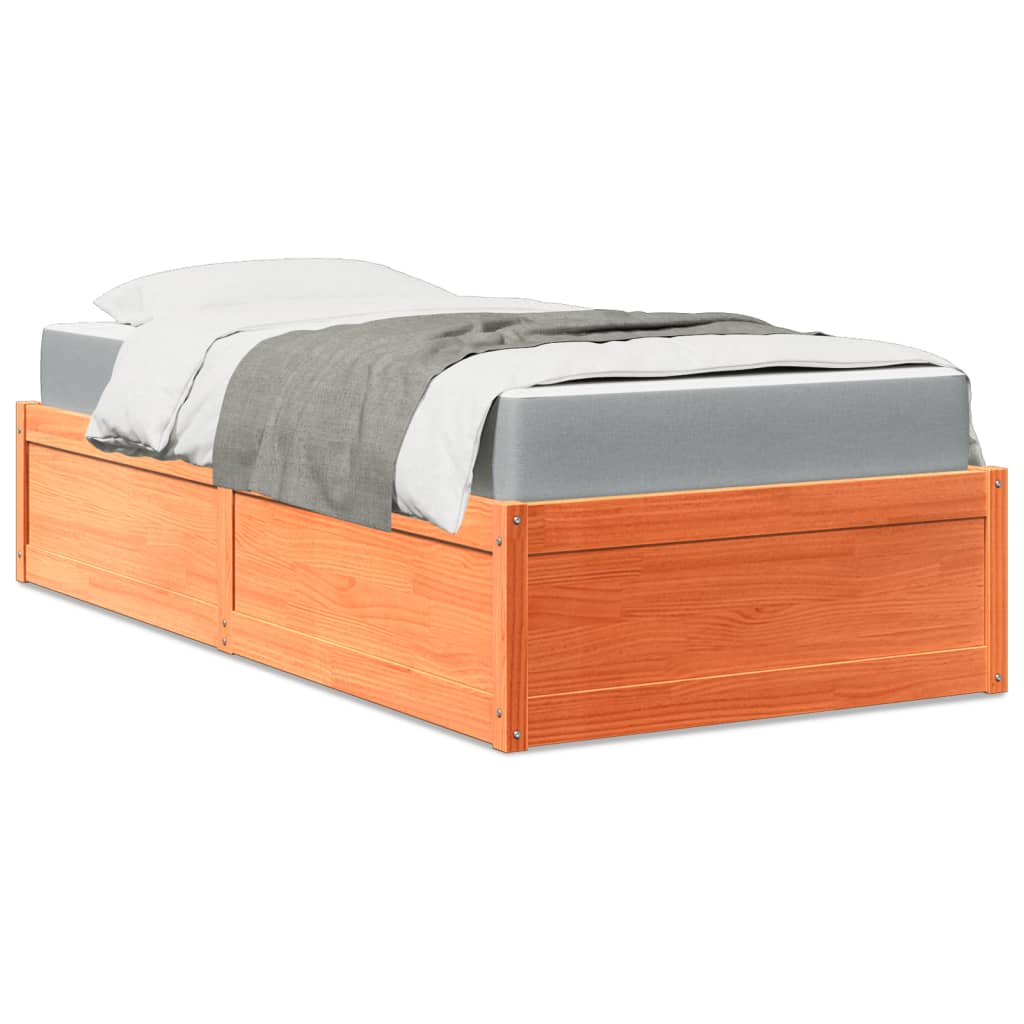 Letto Con Materasso Marrone Cera 100x200cm Legno Massello Pino