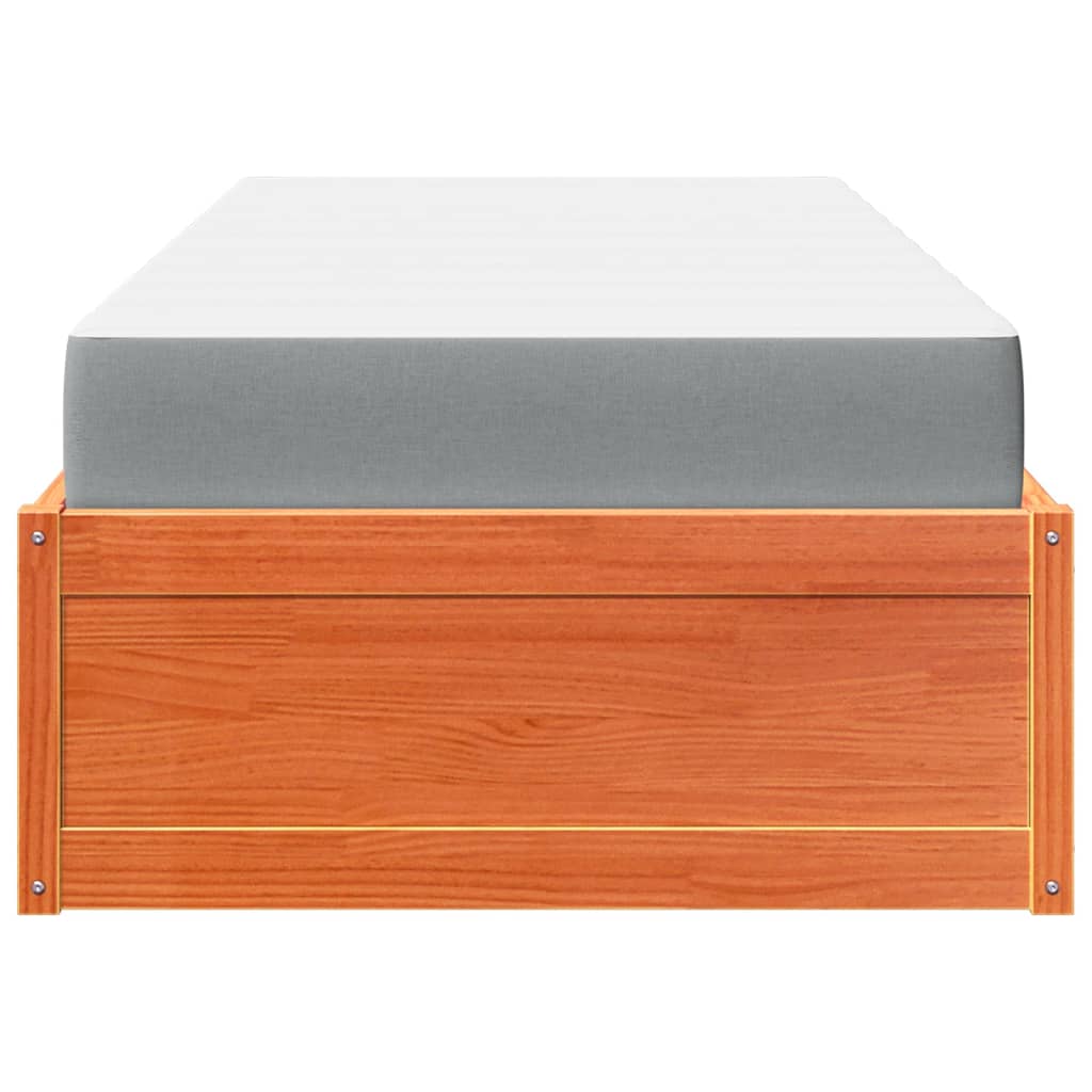 Letto Con Materasso Marrone Cera 100x200cm Legno Massello Pino - Image 4