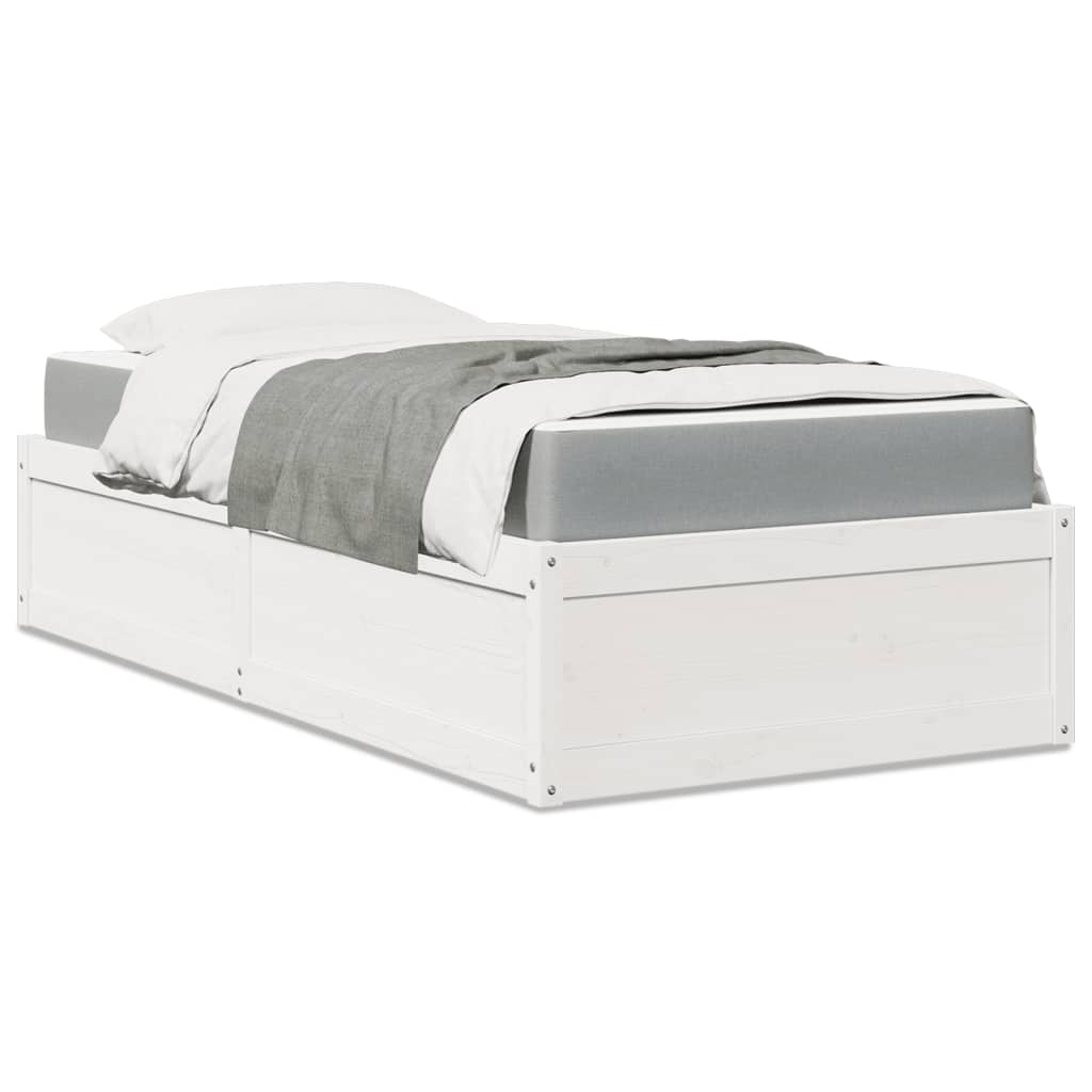 Letto Con Materasso Bianco 90x200 Cm In Legno Massello Di Pino