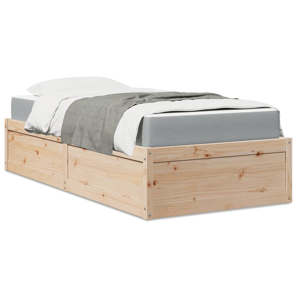 Letto Con Materasso 90x190 Cm In Legno Massello Di Pino