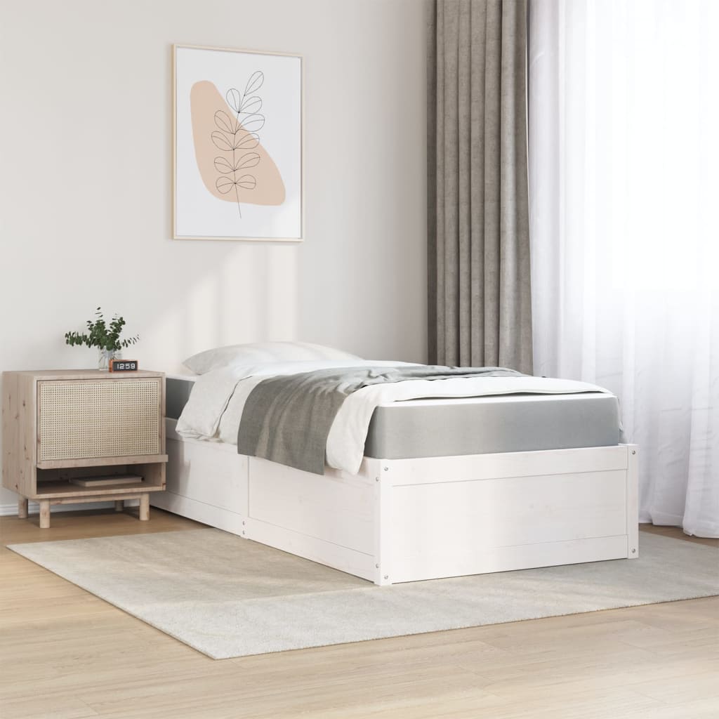 Letto Con Materasso Bianco 90x190 Cm In Legno Massello Di Pino - Image 3