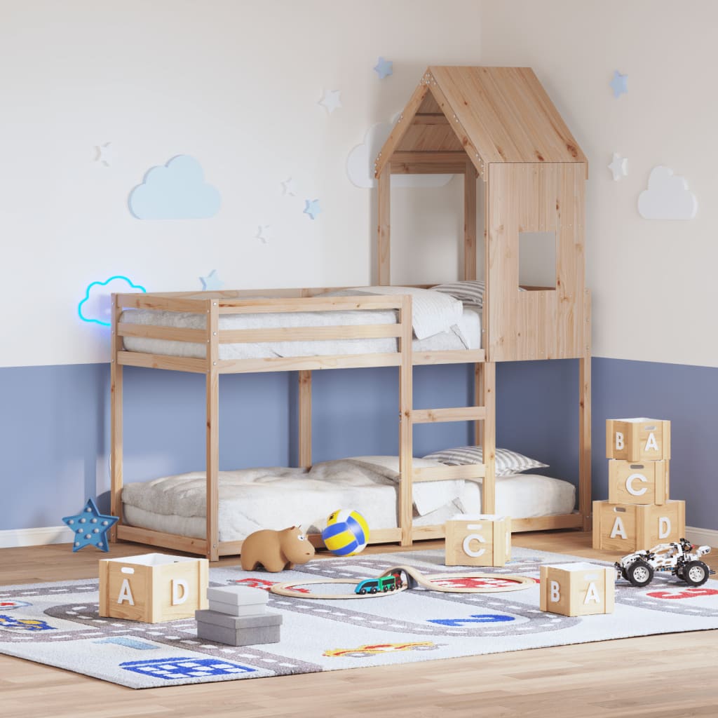 Letto A Castello Con Tetto 80x200 Cm In Legno Massello Di Pino