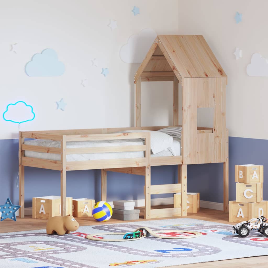 Letto A Soppalco Con Tetto 80x200 Cm In Legno Di Pino