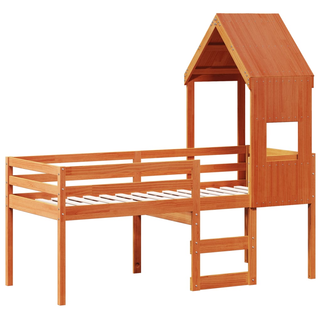 Letto A Soppalco Con Tetto Cera 90x190cm Legno Massello Di Pino - Image 3