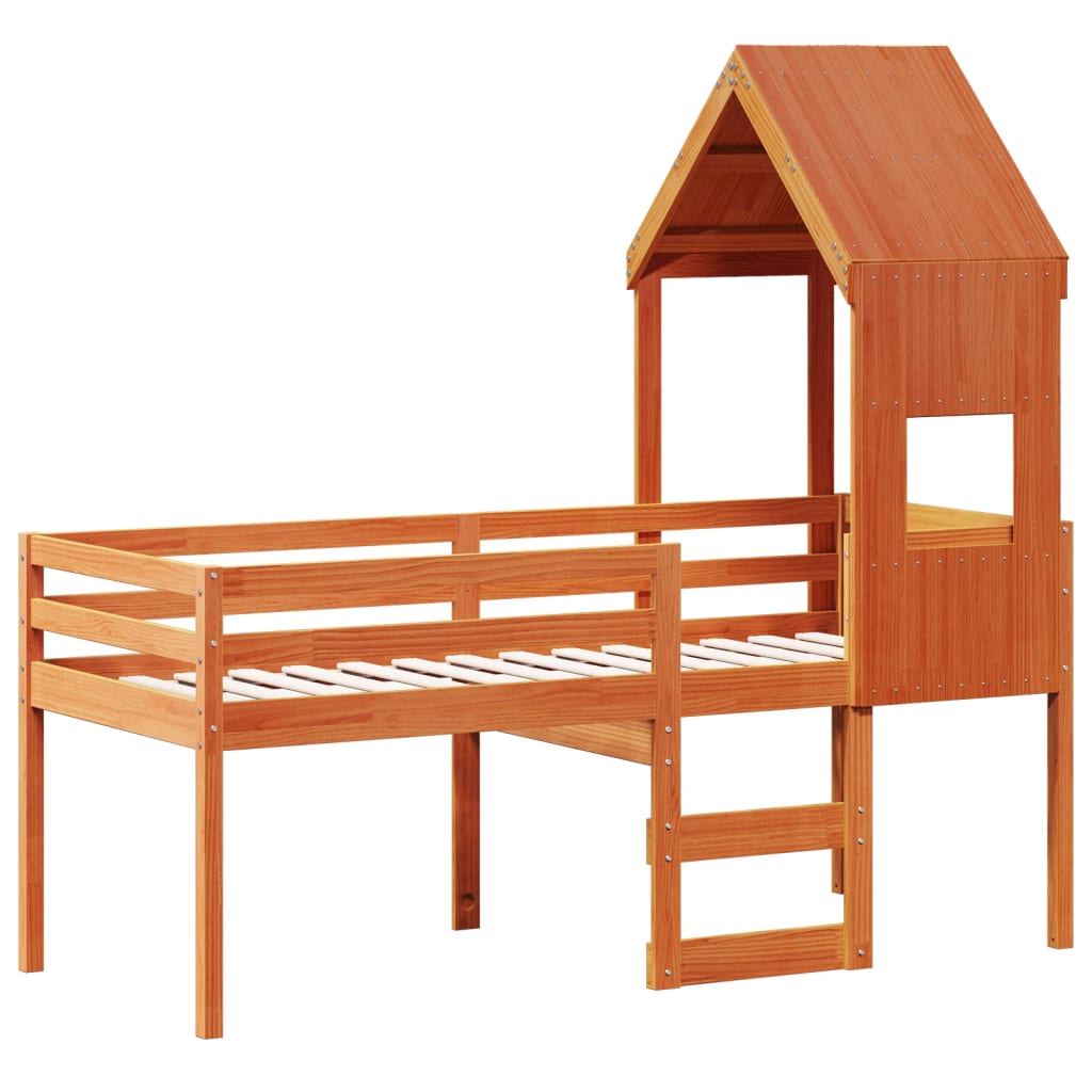 Letto A Soppalco Con Tetto Cera 75x190cm Legno Massello Di Pino - Image 3