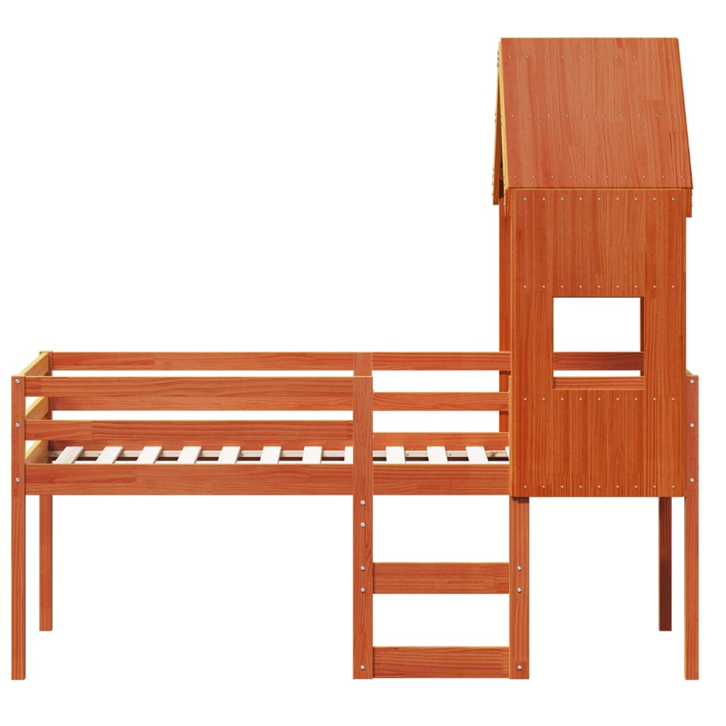 Letto A Soppalco Con Tetto Cera 75x190cm Legno Massello Di Pino - Image 4