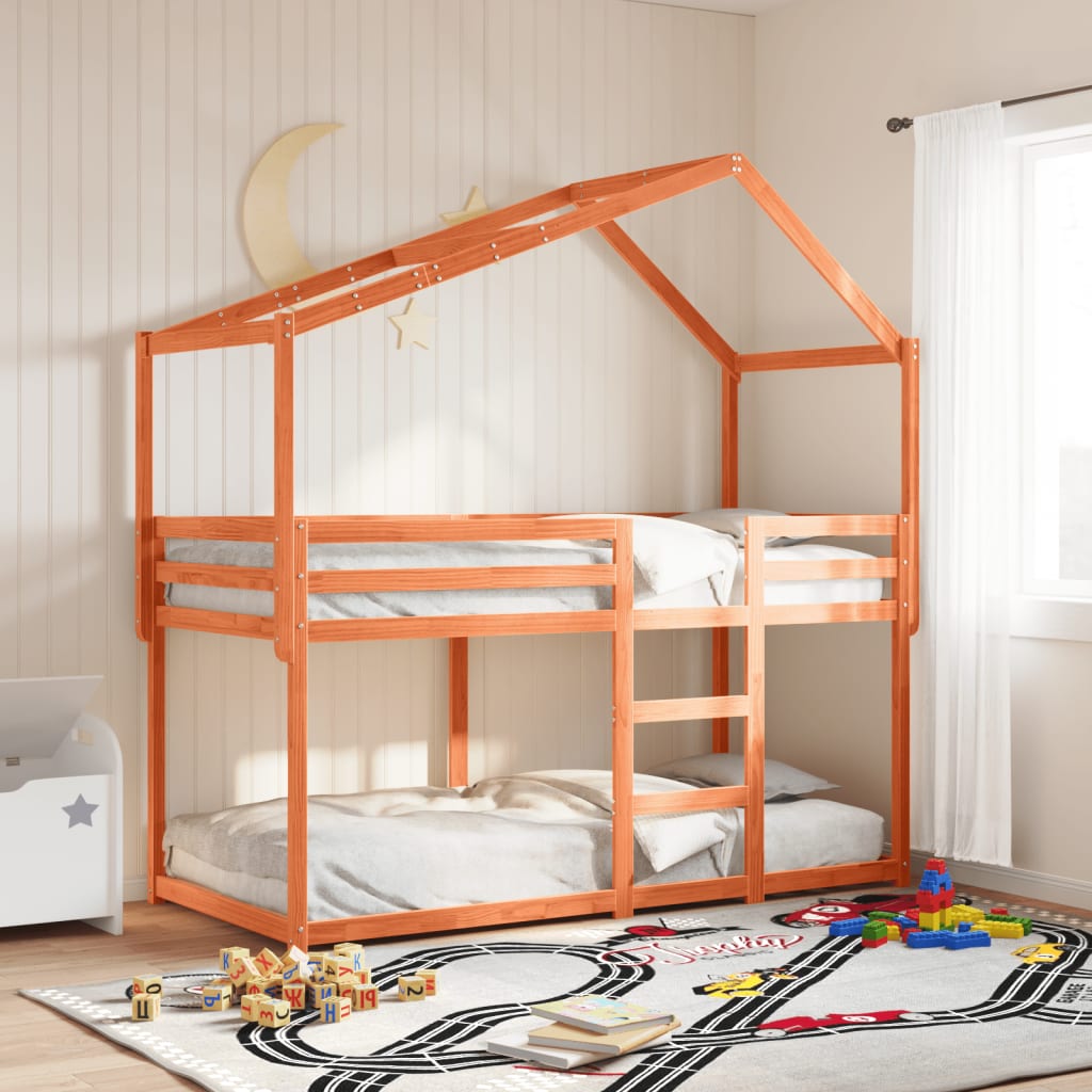 Letto A Castello Con Tetto Cera 90x200 Cm Legno Massello Pino
