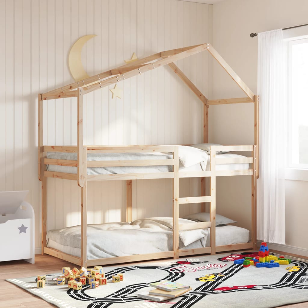 Letto A Castello Con Tetto 80x200 Cm In Legno Massello Di Pino
