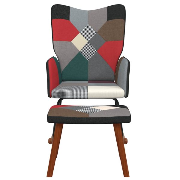 Sedia A Dondolo Con Poggiapiedi In Tessuto Patchwork - Image 3