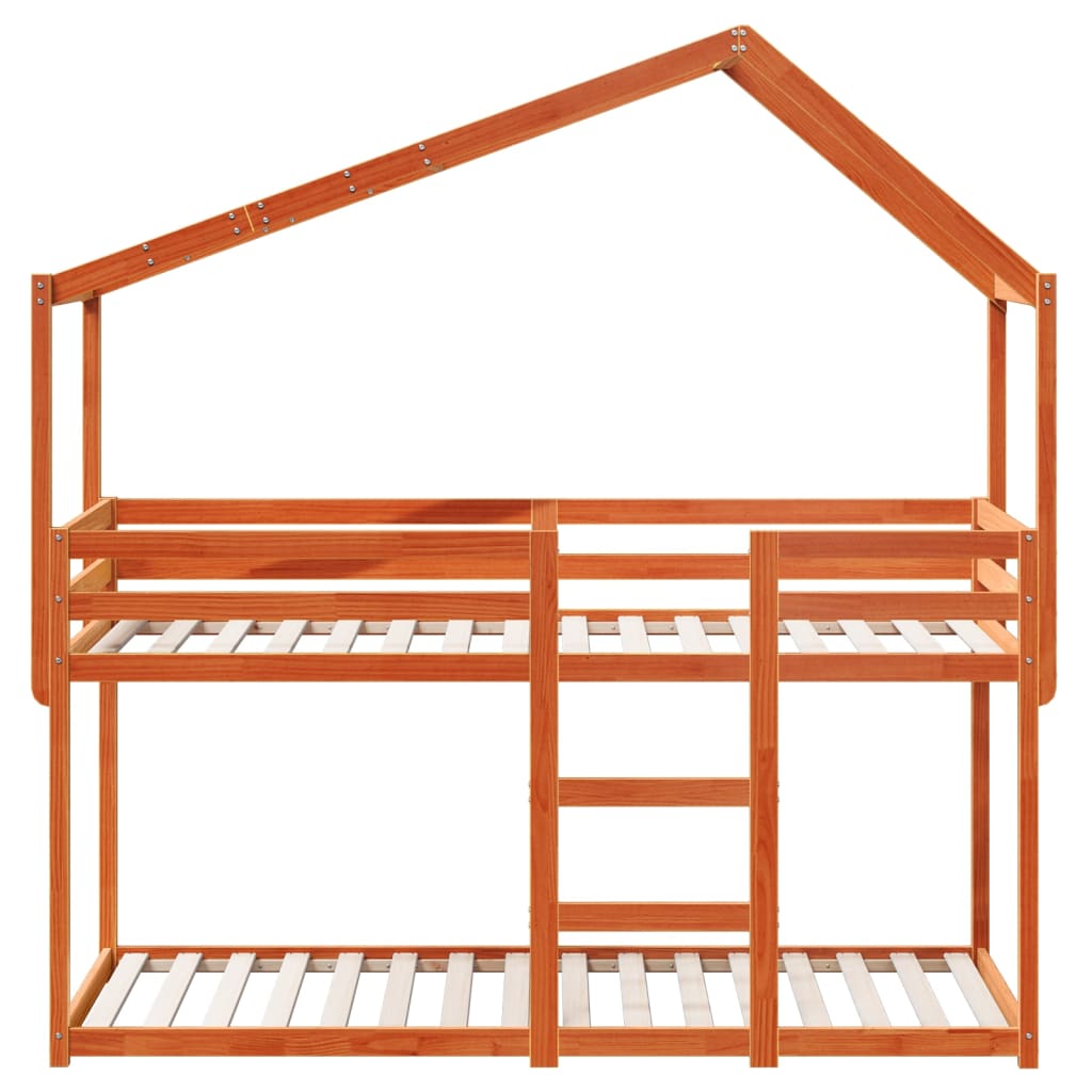 Letto A Castello Con Tetto Marrone Cera 75x190 Cm Massello Pino - Image 4
