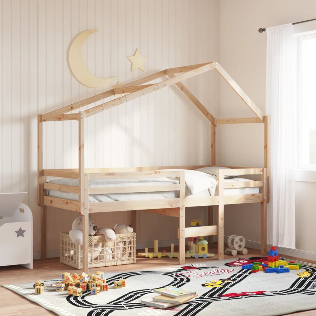 Letto A Soppalco Con Tetto 80x200 Cm In Legno Di Pino
