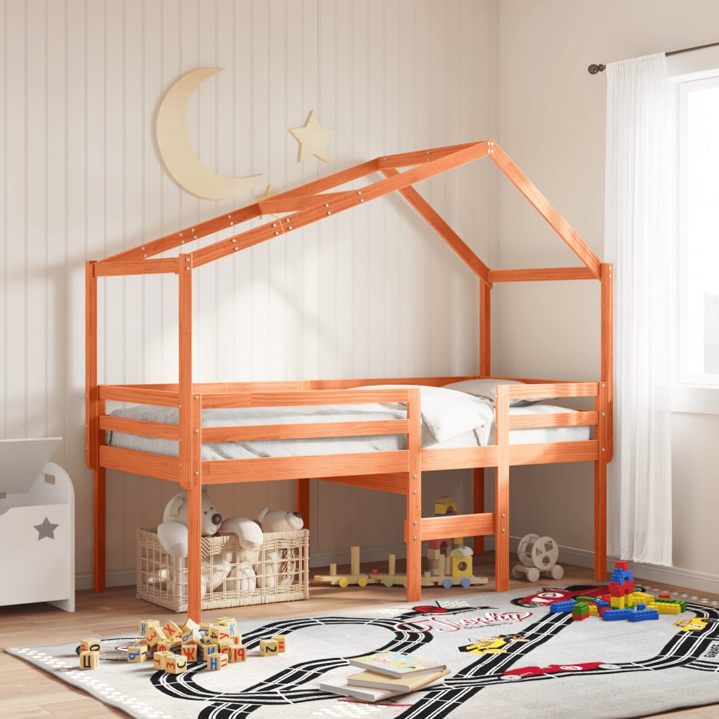 Letto A Soppalco Con Tetto Cera 80x200 Cm In Legno Di Pino