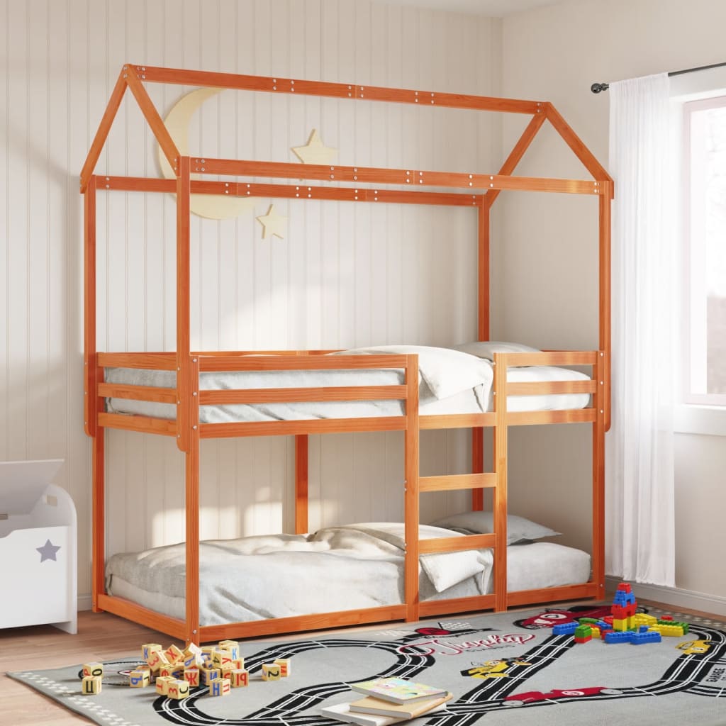Letto A Castello Con Tetto Cera 90x200 Cm Legno Massello Pino