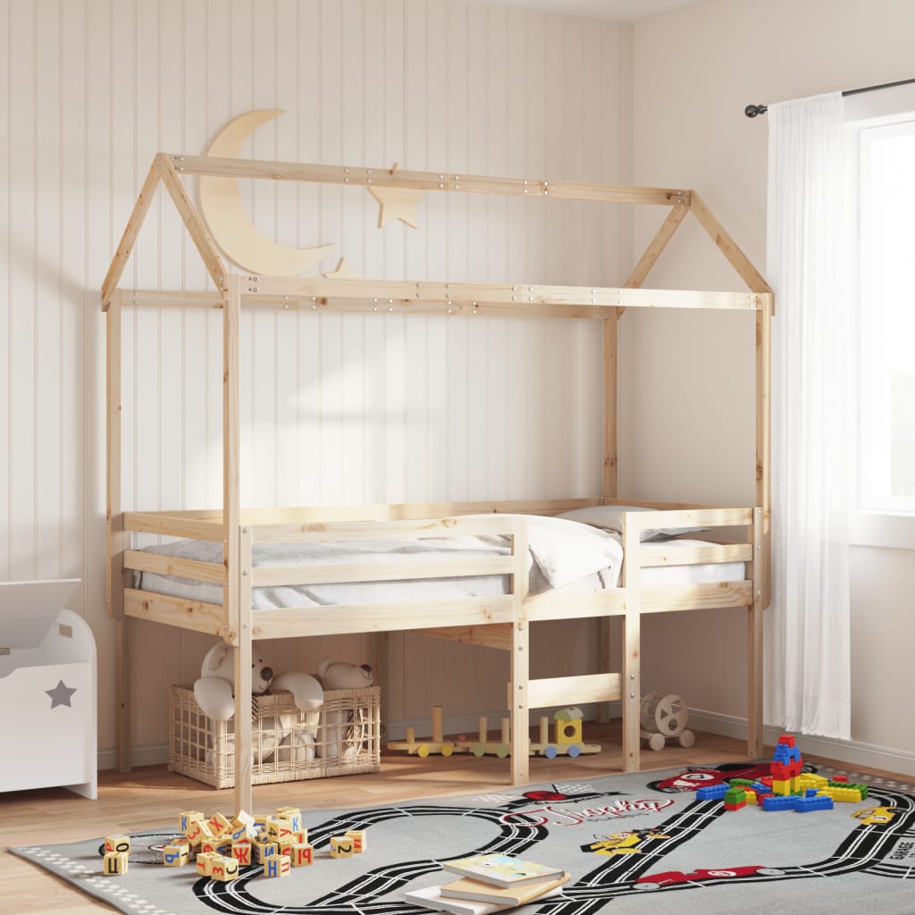 Letto A Soppalco Con Tetto 80x200 Cm In Legno Di Pino