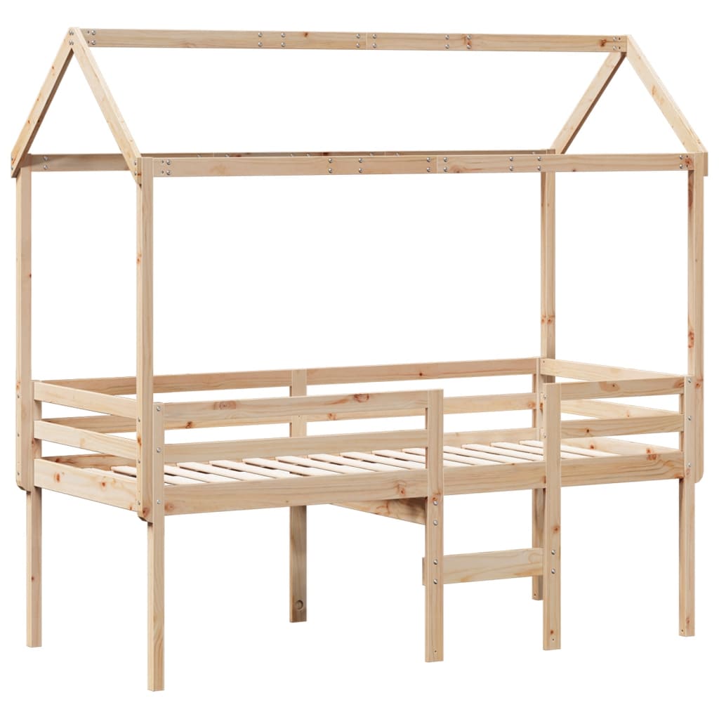 Letto A Soppalco Con Tetto 75x190 Cm In Legno Massello Di Pino - Image 3