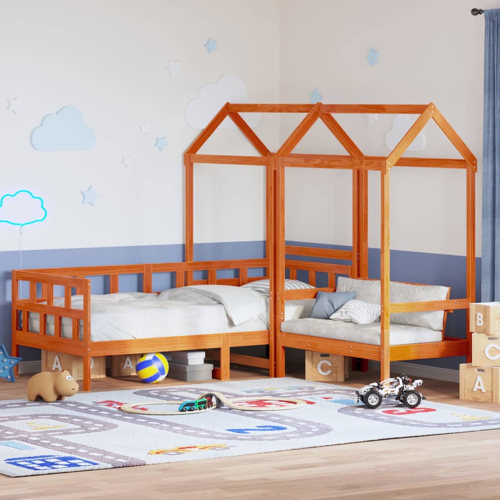 Set Dormeuse Con Tetto Marrone Cera 90x200 Cm Massello Pino