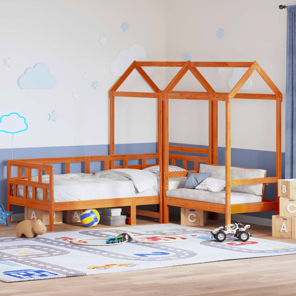 Set Dormeuse Con Tetto Marrone Cera 80x200 Cm Massello Pino