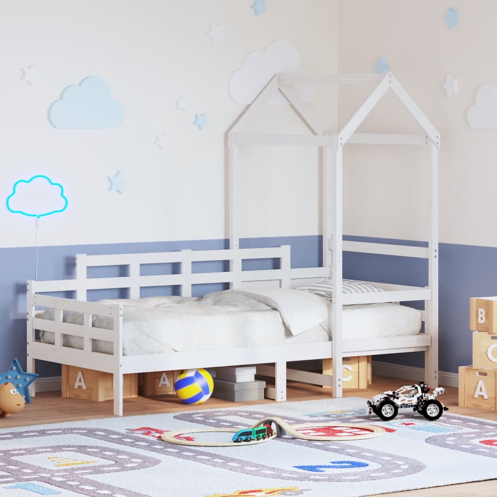 Dormeuse Con Tetto 80x200 Cm Bianco In Legno Massello Di Pino