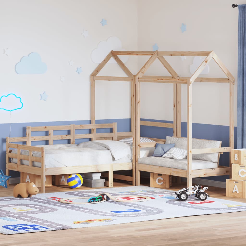 Set Dormeuse E Panca Con Tetto 80x200cm Legno Massello Di Pino