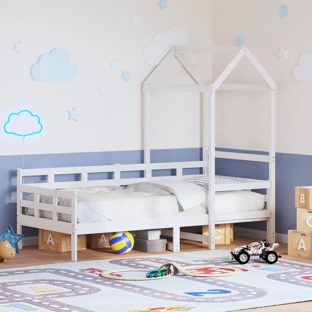 Dormeuse Con Tetto 80x200 Cm Bianco In Legno Massello Di Pino