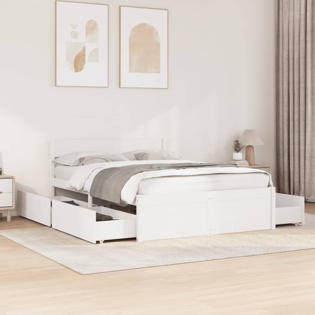Letto Senza Materasso Bianco 140x190 Cm Legno Massello Di Pino