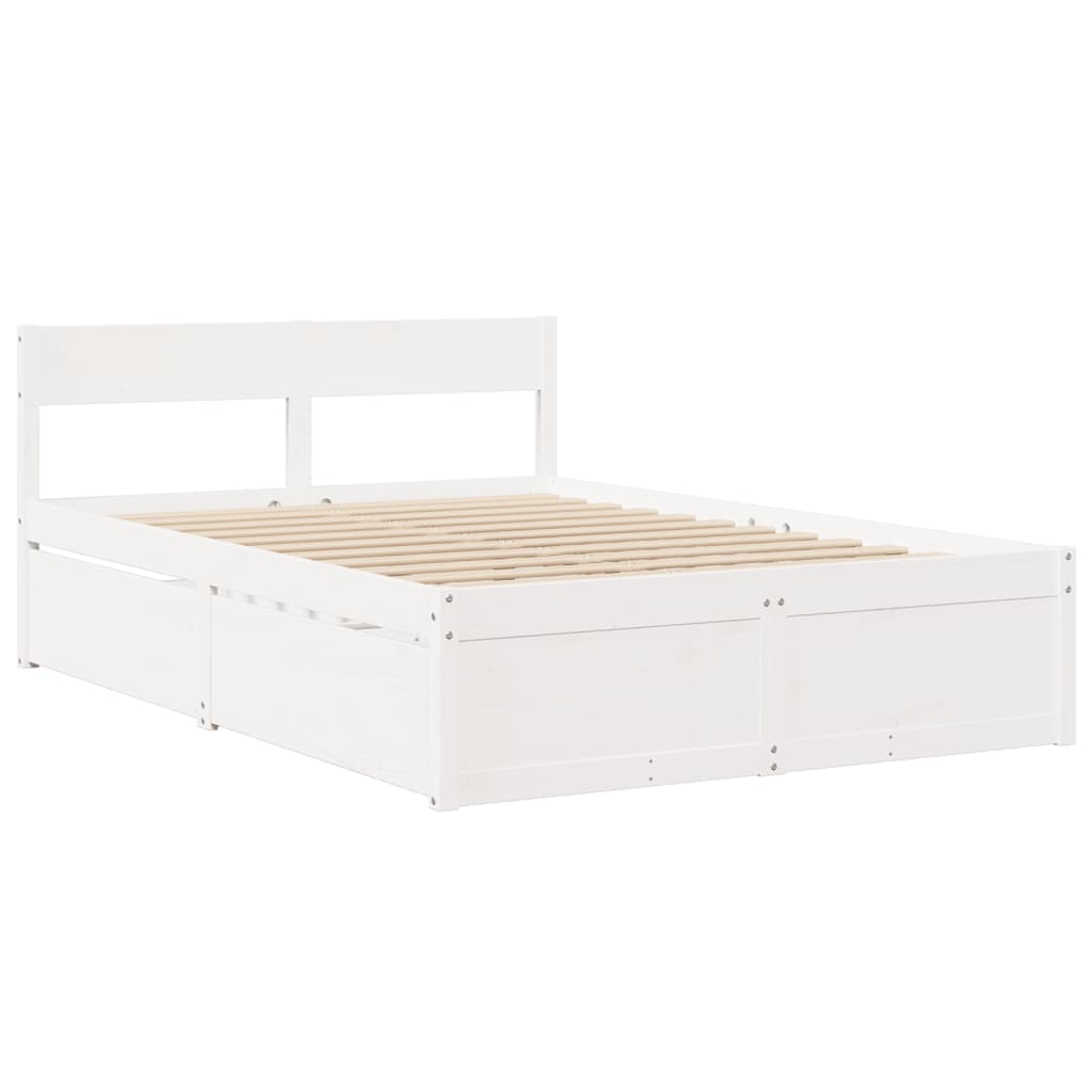 Letto Senza Materasso Bianco 140x190 Cm Legno Massello Di Pino - Image 3