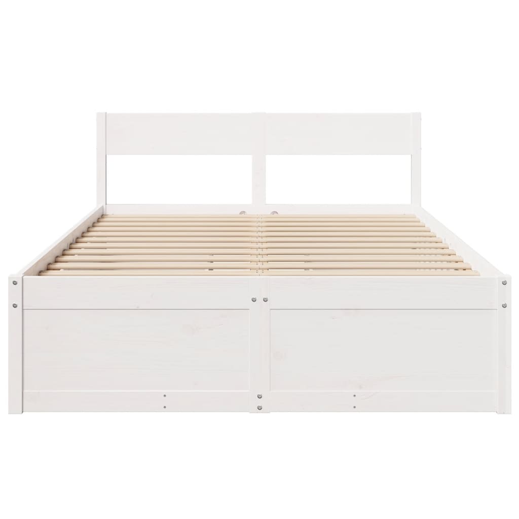 Letto Senza Materasso Bianco 140x190 Cm Legno Massello Di Pino - Image 4