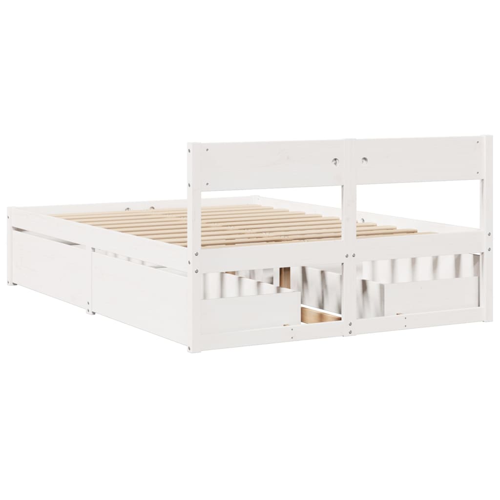 Letto Senza Materasso Bianco 140x190 Cm Legno Massello Di Pino - Image 6