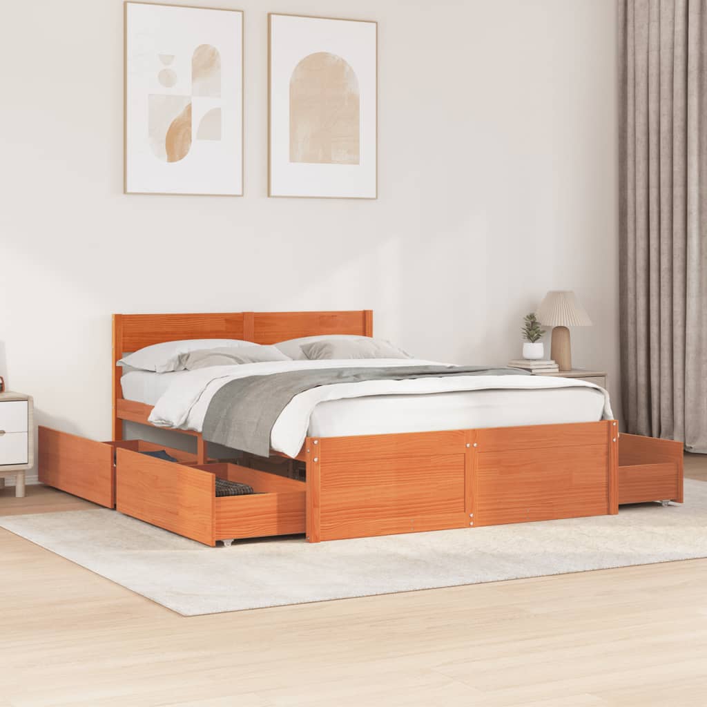Letto Senza Materasso Marrone Cera 120x190 Cm In Legno Di Pino