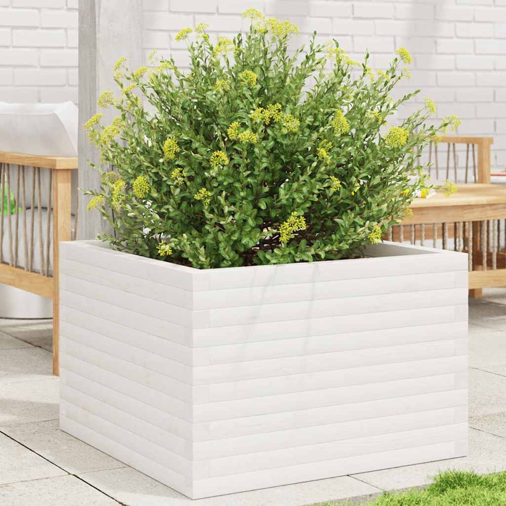 Fioriera Da Giardino Bianca 70x70x46 Cm Legno Massello Di Pino