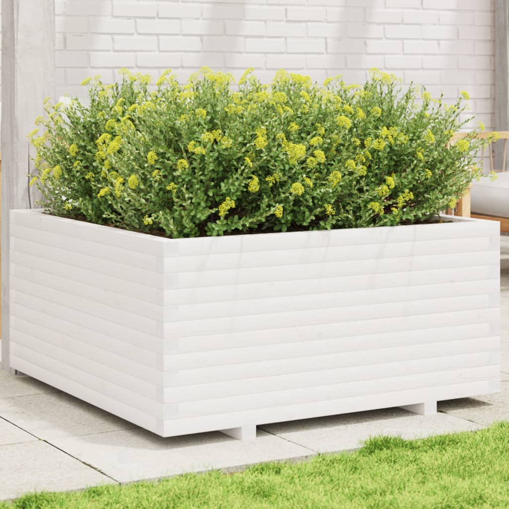 Fioriera Da Giardino Bianca 100x100x49,5 Legno Massello Di Pino