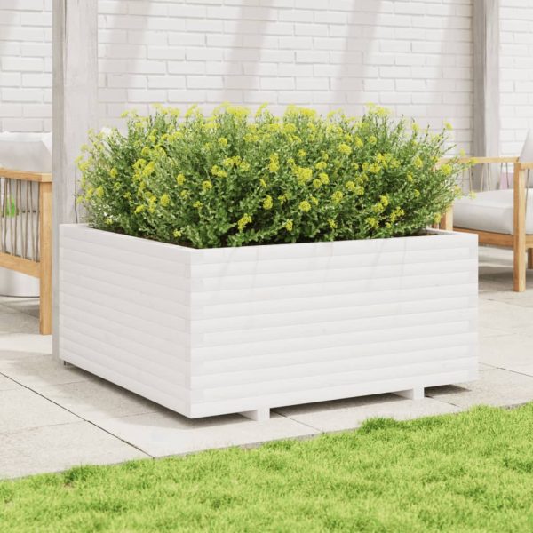 Fioriera Da Giardino Bianca 100x100x49,5 Legno Massello Di Pino - Image 3