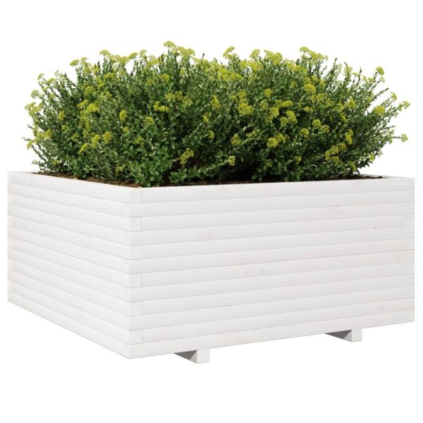 Fioriera Da Giardino Bianca 100x100x49,5 Legno Massello Di Pino - Image 4