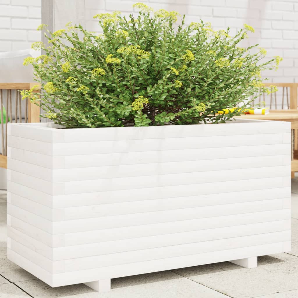 Fioriera Da Giardino Bianca 90x40x49,5cm Legno Massello Di Pino